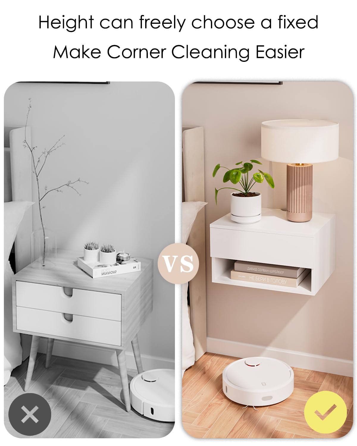 Floating Nightstand, Small Modern Floating Nightstand with Drawer, Floating Shelves for Bedroom, Bathroom (White)