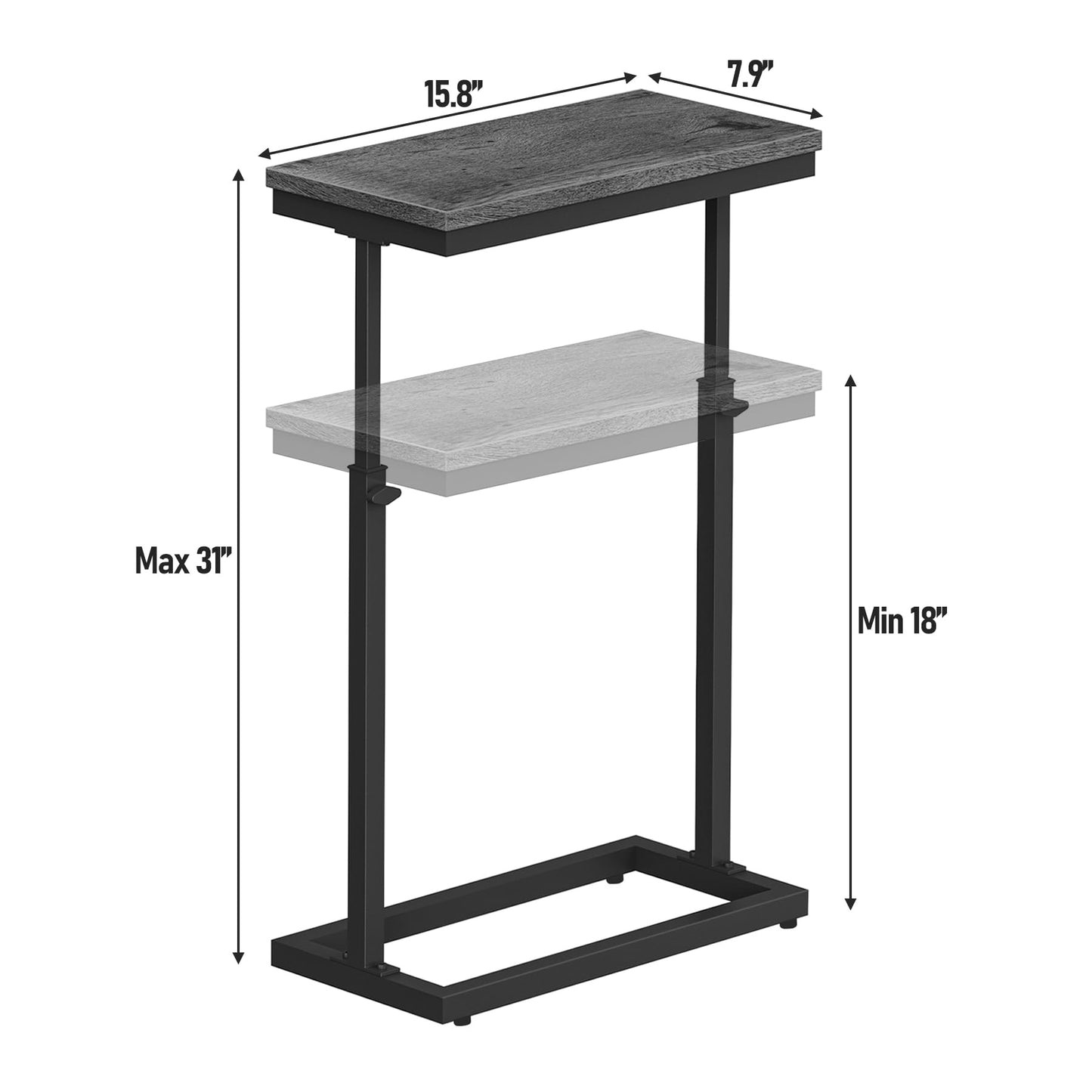 TUTOTAK End Table, Side Table, Tall Couch Table, Sofa Table, Living Room, Bedroom, Grey TB01BY083
