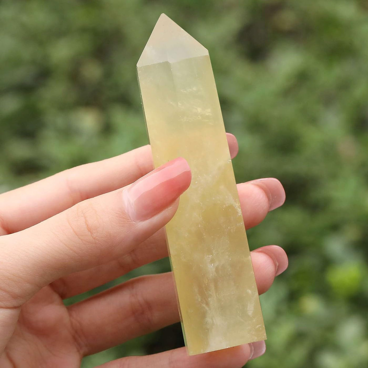 LAIDANLA Citrine Healing Crystals Wands 3.5-4" Polishing Natural Reiki Energy Wand Stone Hexagonal Point Obelisk Large Crystal Gemstones for Meditation Therapy Crystal Grid Decoration 1Pcs