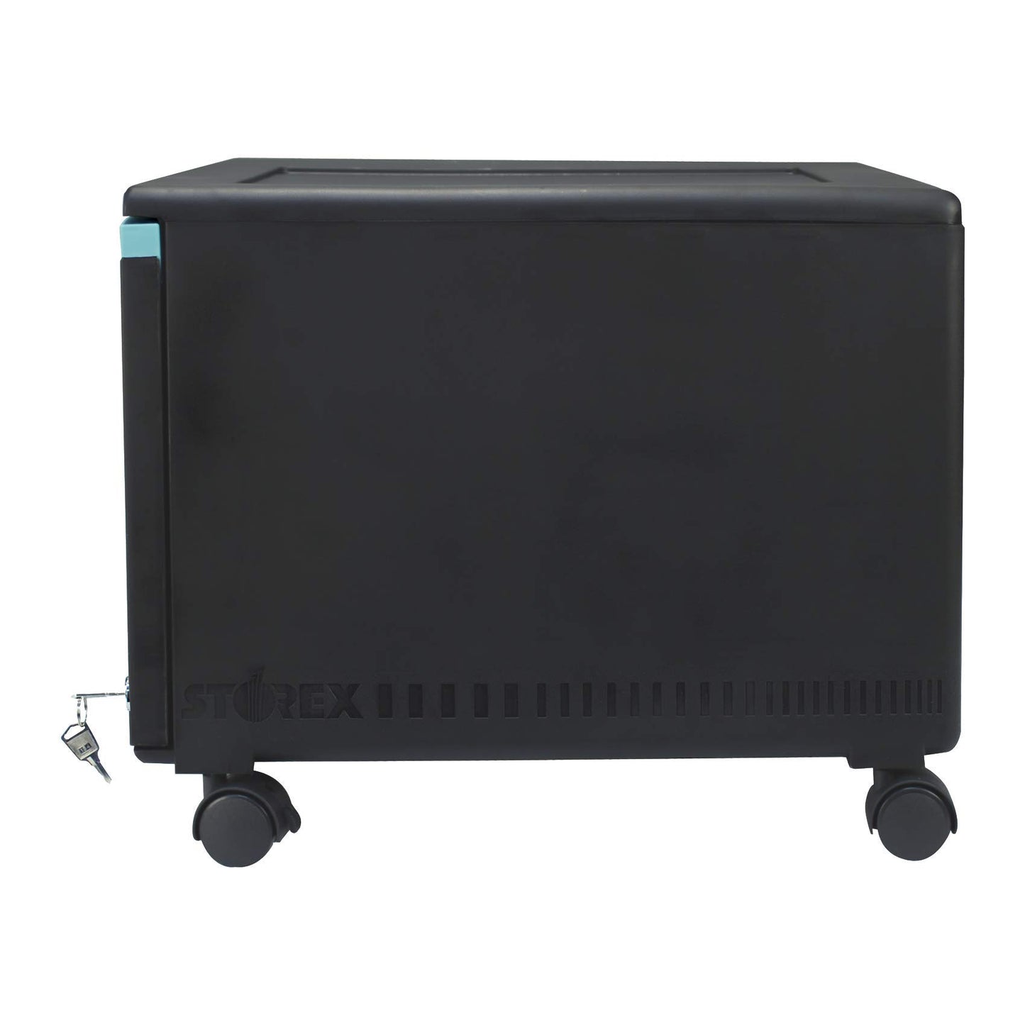 Storex Plastic One-Drawer File Cabinet – Locking Document Organizer with Casters for Home and Office, Black/Teal, 1-Pack (61270A01C)