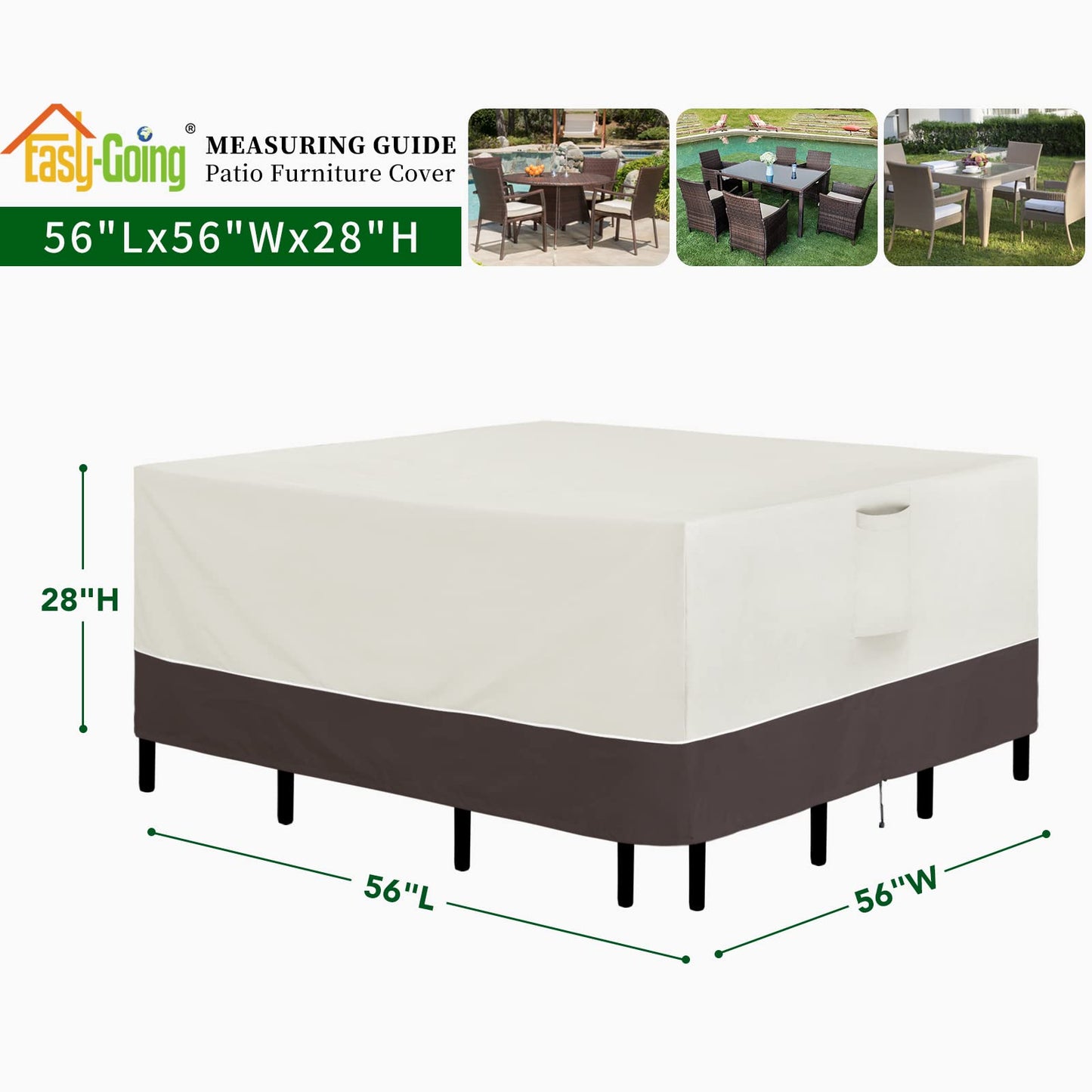 Easy-Going Patio Furniture Cover 56"x56" Square Outdoor Table and Chair Set Covers Waterproof UV Resistant Outdoor Sectional Sofa Set Covers, Beige/Brown