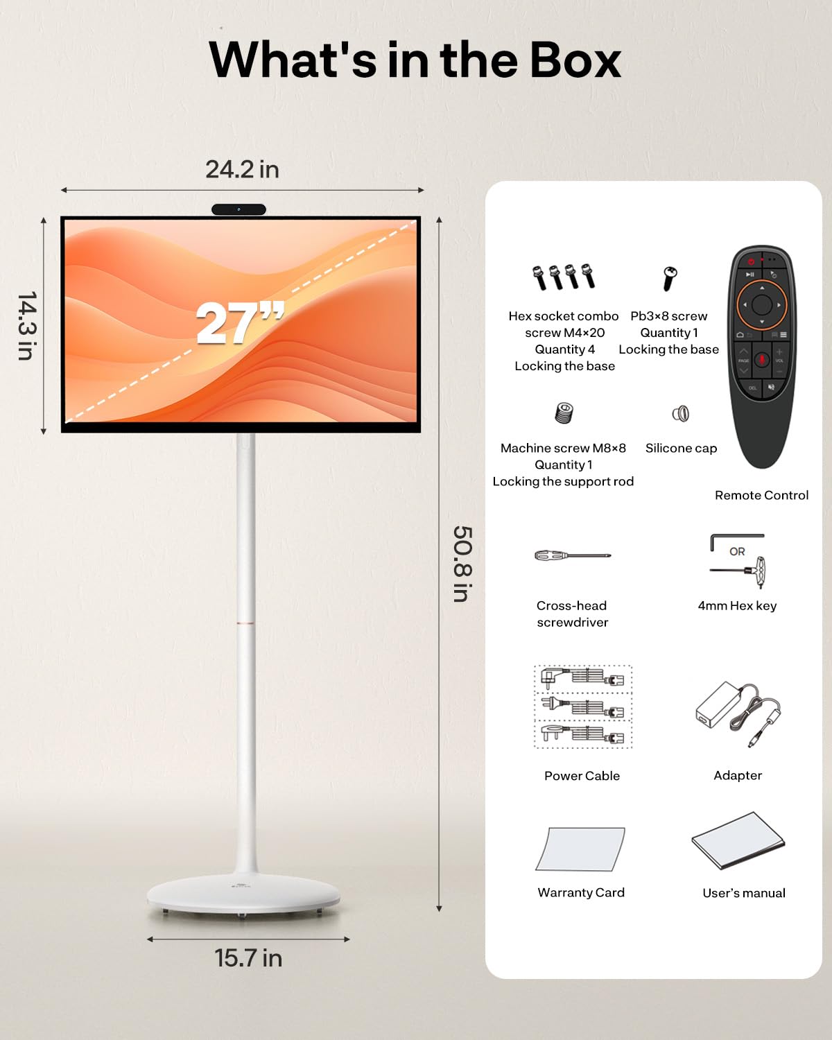 SYLVOX 27" Smart Rolling Display with Stand, Portable Touchscreen Monitor for Streaming TV Apps, Built-in 4-5H Battery, 1080P with 8MP Removable Webcam for Home, Office & Entertainment