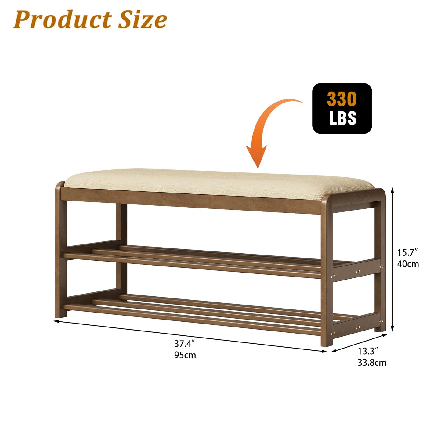 Welfuturer 2-Tier Bamboo Shoe Bench with Cushion and Hidden Drawer, Entryway Shoe Rack Organizer with Storage for Hallway, Bedroom, Front Door, Mudroom Seating Bench, Walnut
