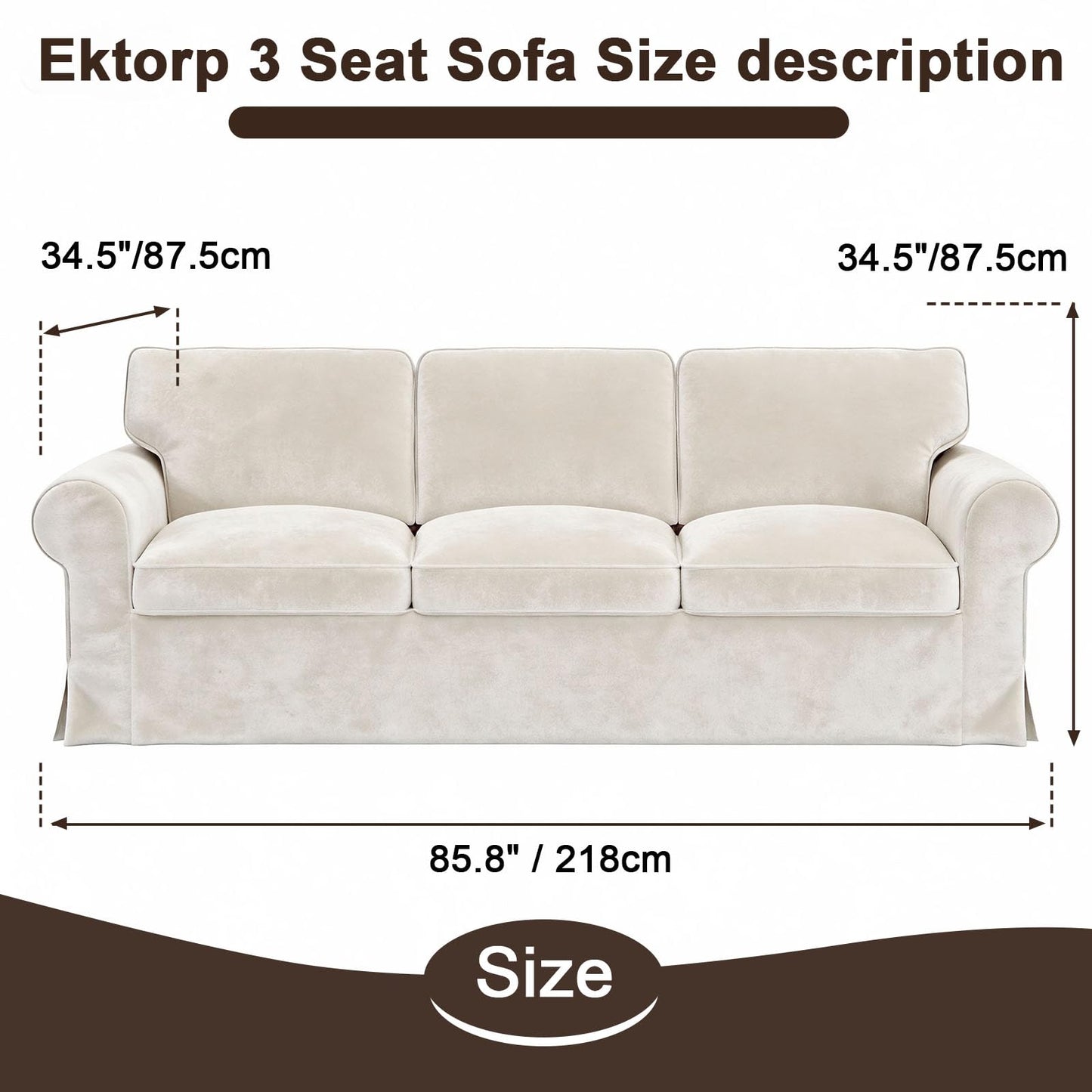 Velvet Pet-Friendly Replacement Sofa Cover Compatible for IKEA Ektorp 3 Seat Sofa Slipcovers, Couch Cover Only, 7-Piece Slipcover, Beige, Couch Cover Not Include The Sofa Body