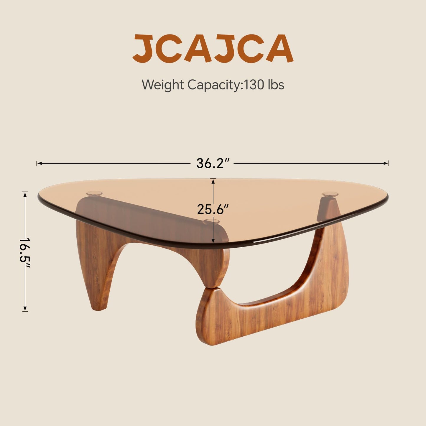 JCAJCA Coffee Table for Living Room Mid Century Modern Center Table with Glass Top and Wood, 36 Inch, Brown/Walnut