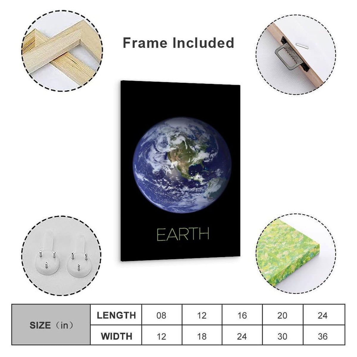 Solar System Canvas Wall Art - Earth Planet Space Poster for Kids Room Bedroom Classroom, STEM Educational Astronomy Decor, Science Gift for Boys Girls Teens, 12x18 Inch Framed