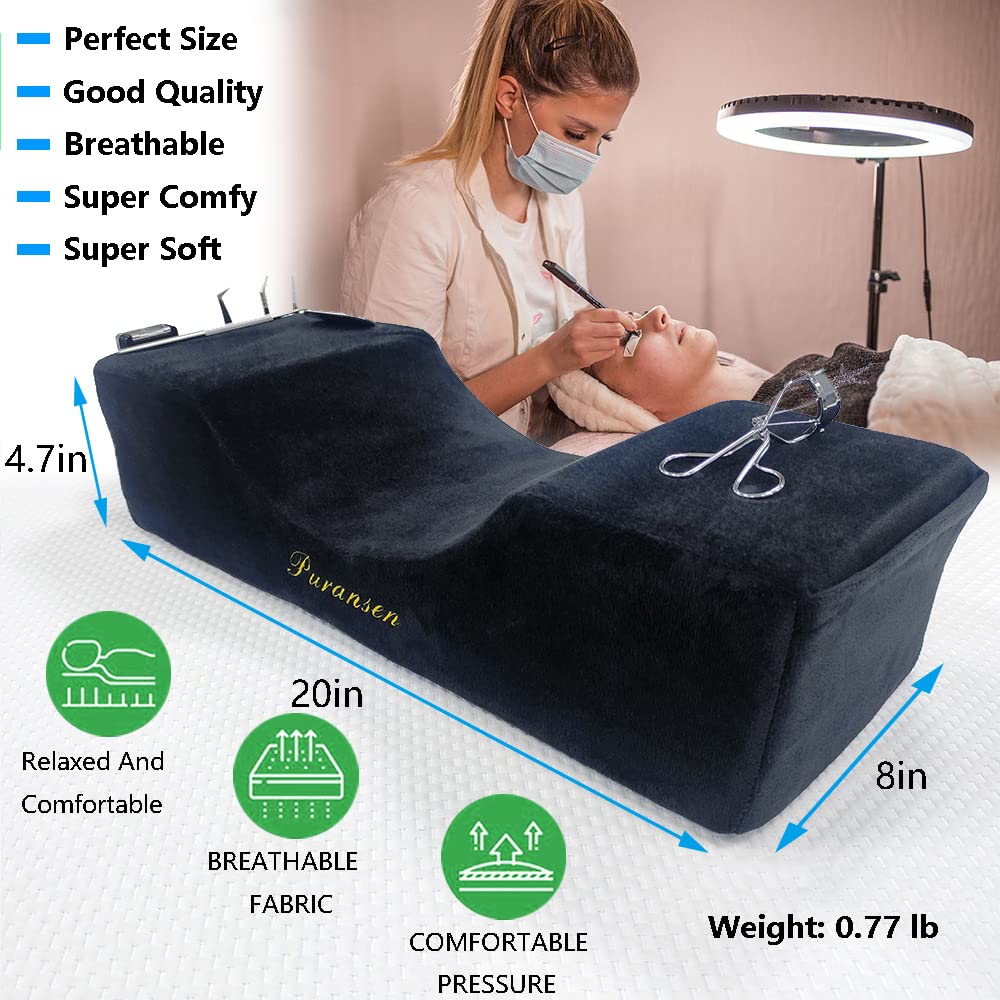 Puransen Eyelash Extension Pillow - Salon Memory Foam Neck Support with Velvet Cover, Portable Lash Technician Pillow for Professional Makeup Artists & Home Use (Black)