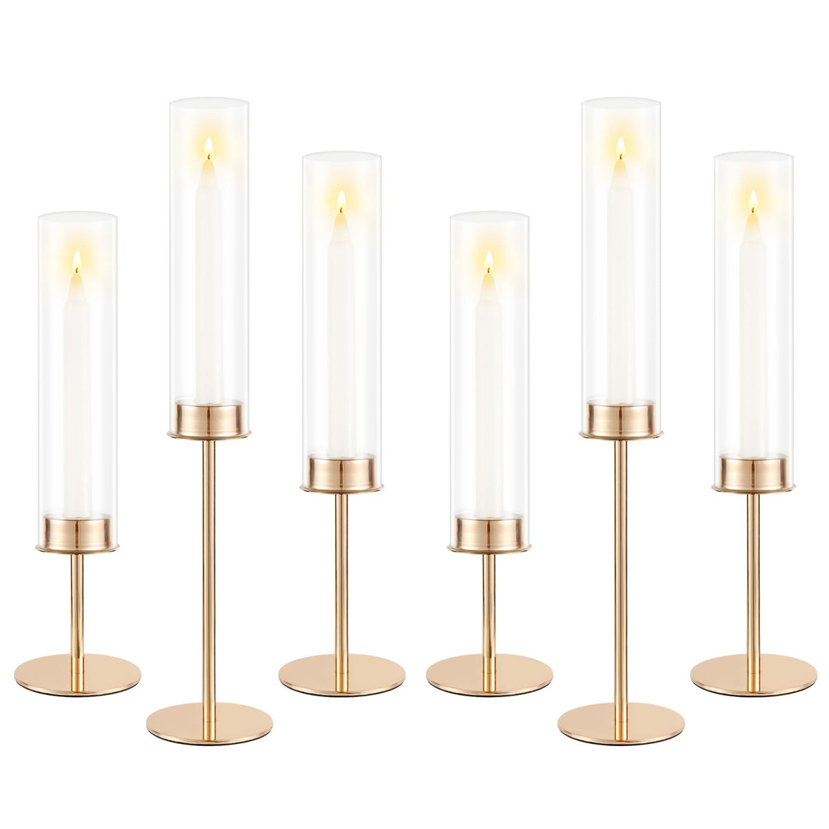 POKINE Gold Candle Holders Set of 6 for Glass Taper Candle Holders,Hurricane Candlestick Holder for Home Decor, Wedding, Dinning, Party Decorative, Anniversary (6,Gold)