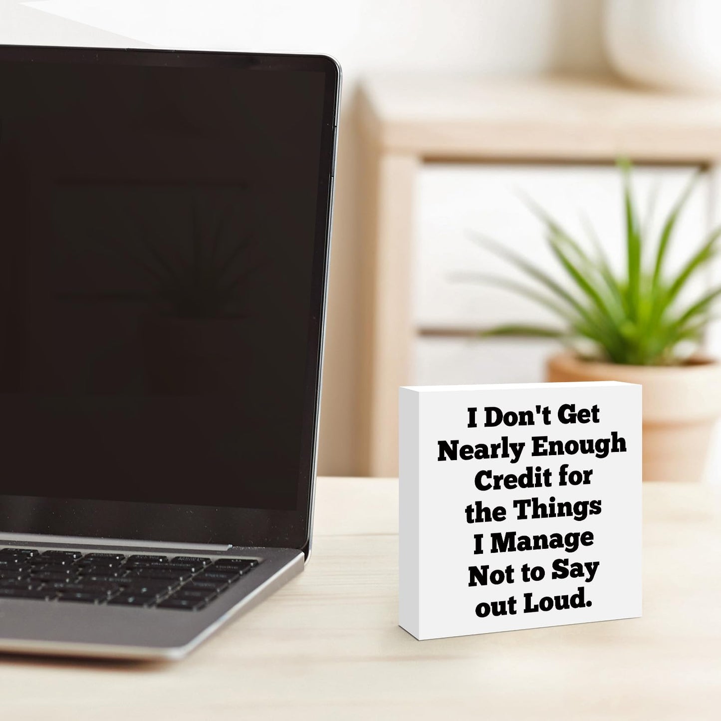 Funny Office Desk Decor Sign Wooden Block Sign Office Decoration Gifts for Women Men Friend Coworker Colleague Rustic Office Desk Tabletop Decoration
