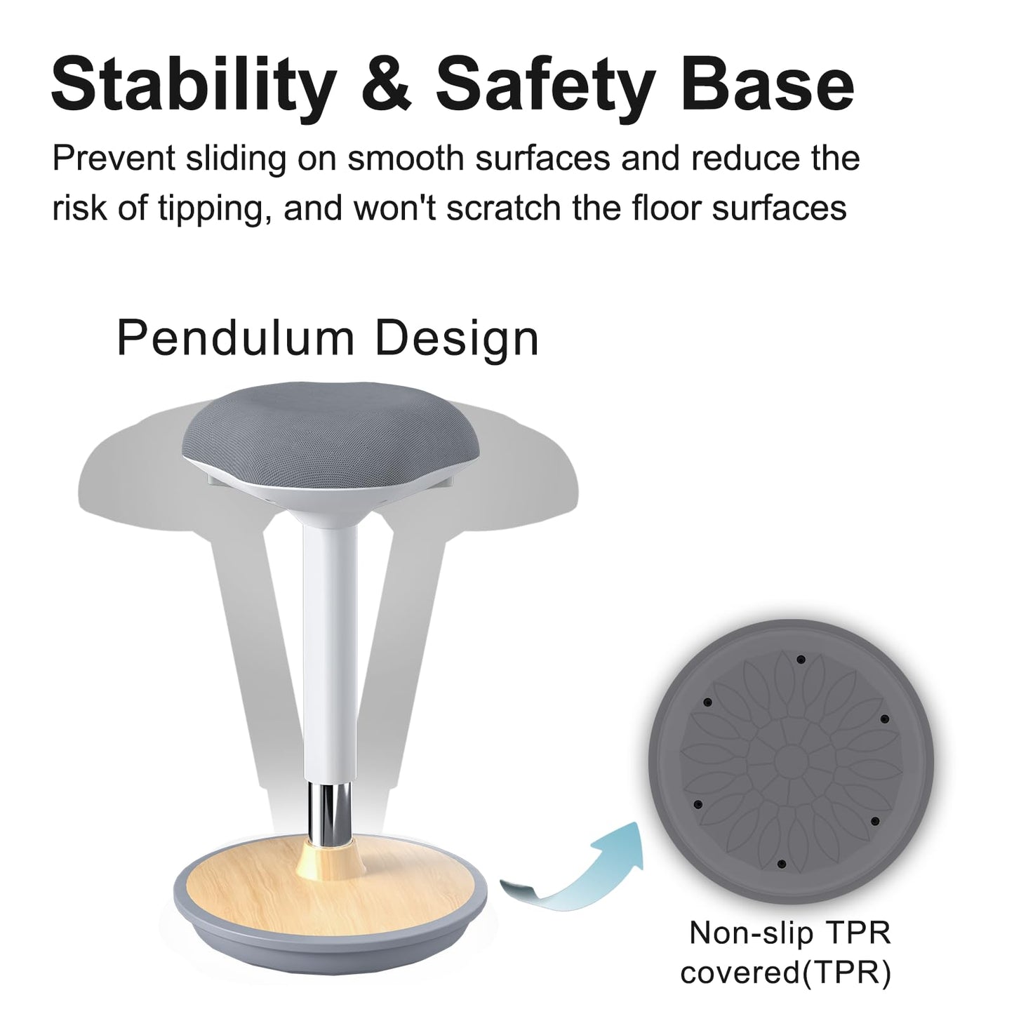 ERGO COLLECT Adult Wobble Stool - Anti-Fatigue Standing Desk Stool with 360° Rocking Non-Slip Curved Base, Height Adjustable 22-32 Inch Standing Chair for Home & Office,Light Wood