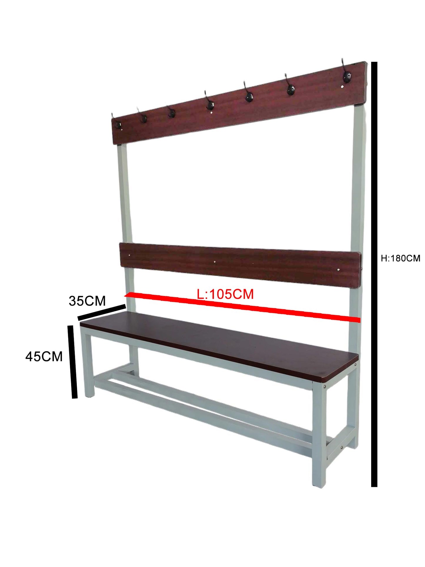 with Shoe Rack Style Changing Room Bench with Hooks, Single - Sided/Double - Sided, Ideal for Hotel, Gym Locker Room,105x37x180cm