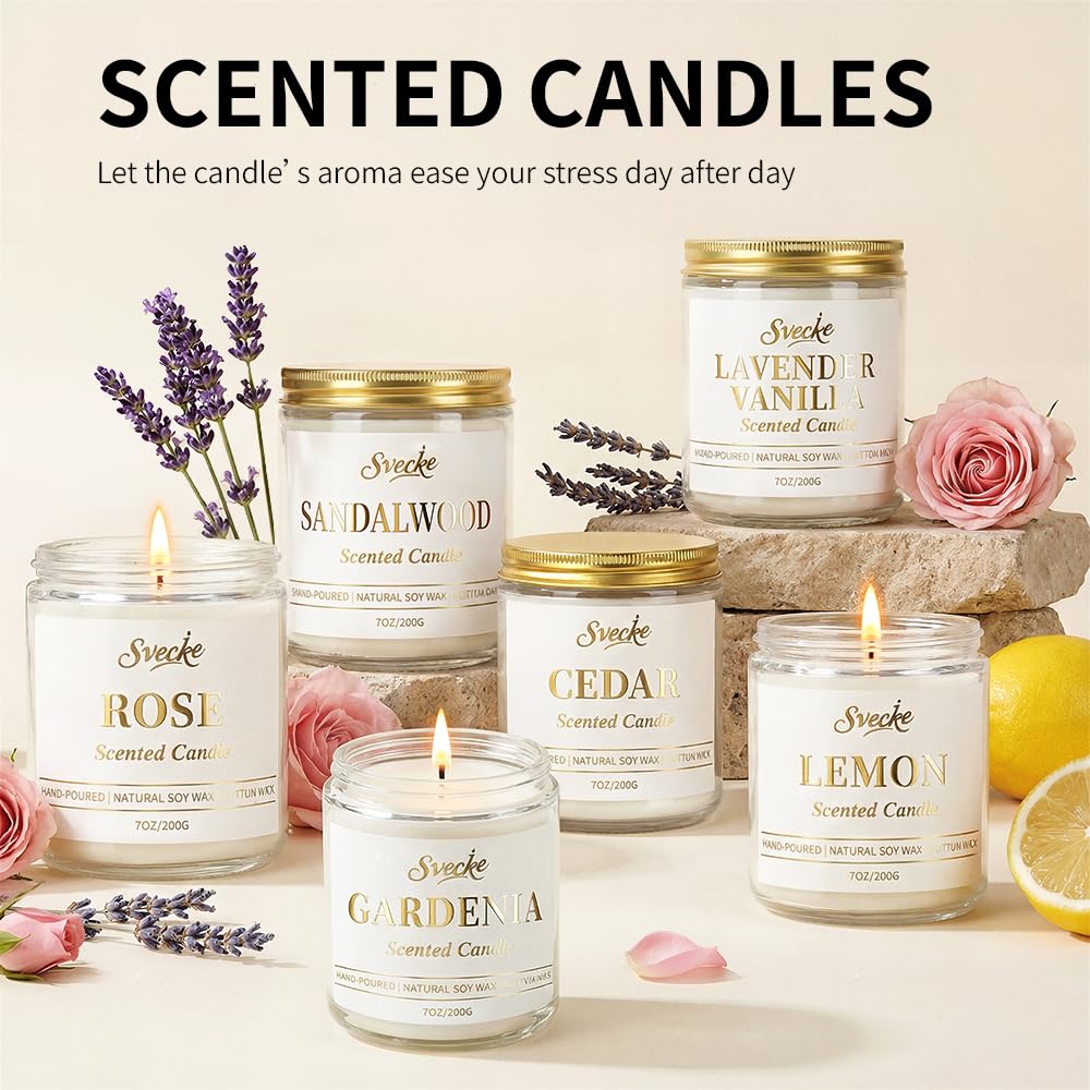 SVECKE Lemon Scented Candle 7oz Soy Wax Jar Candle Long Burning Aromatherapy Candle for Home Bedroom Gift for Women Men Housewarming New Home Gift