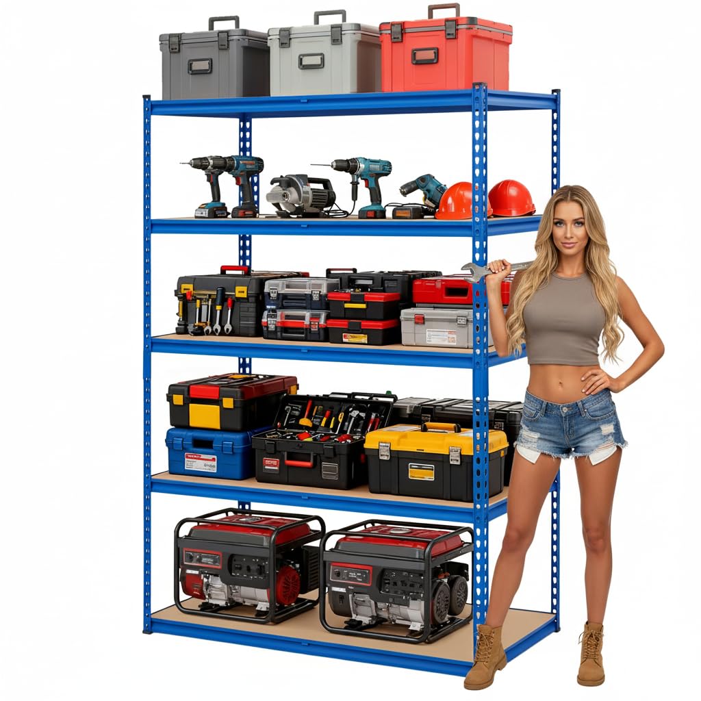 Garvee 5 Tier Garage Shelving Unit, 2500 LB Capacity, 48x18 in Heavy Duty Adjustable Steel Storage Shelves, Freestanding Storage Racks for Basement Warehouse Shop