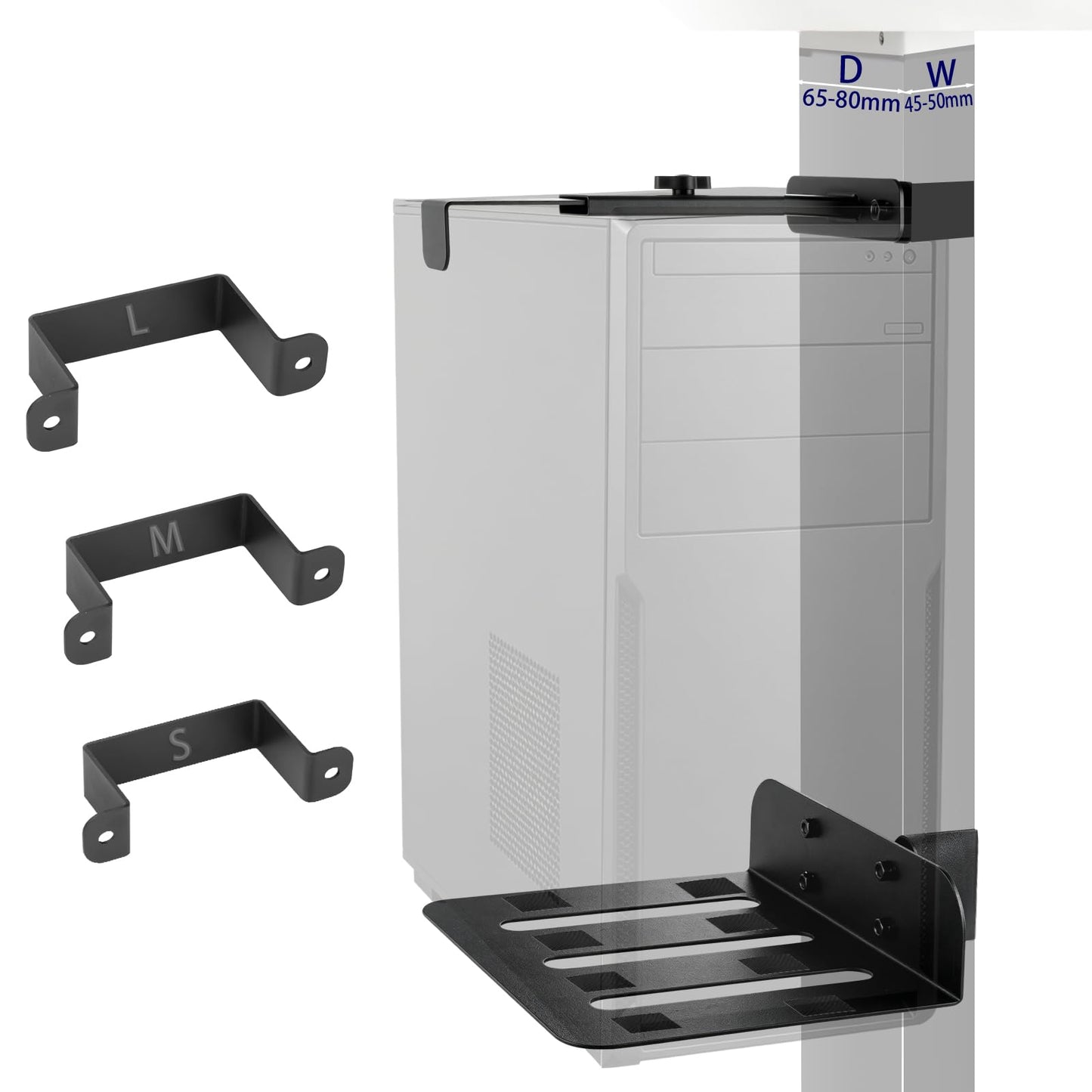 Under Desk PC Mount - Heavy Duty PC Stand for Standard Computer Tower Up to 9.64" Wide, Up to 50Lbs Weight, Clamped PC Bracket Holder Only for 65×45mm/75×45mm/80×50mm Standing Desk Leg, No Drill