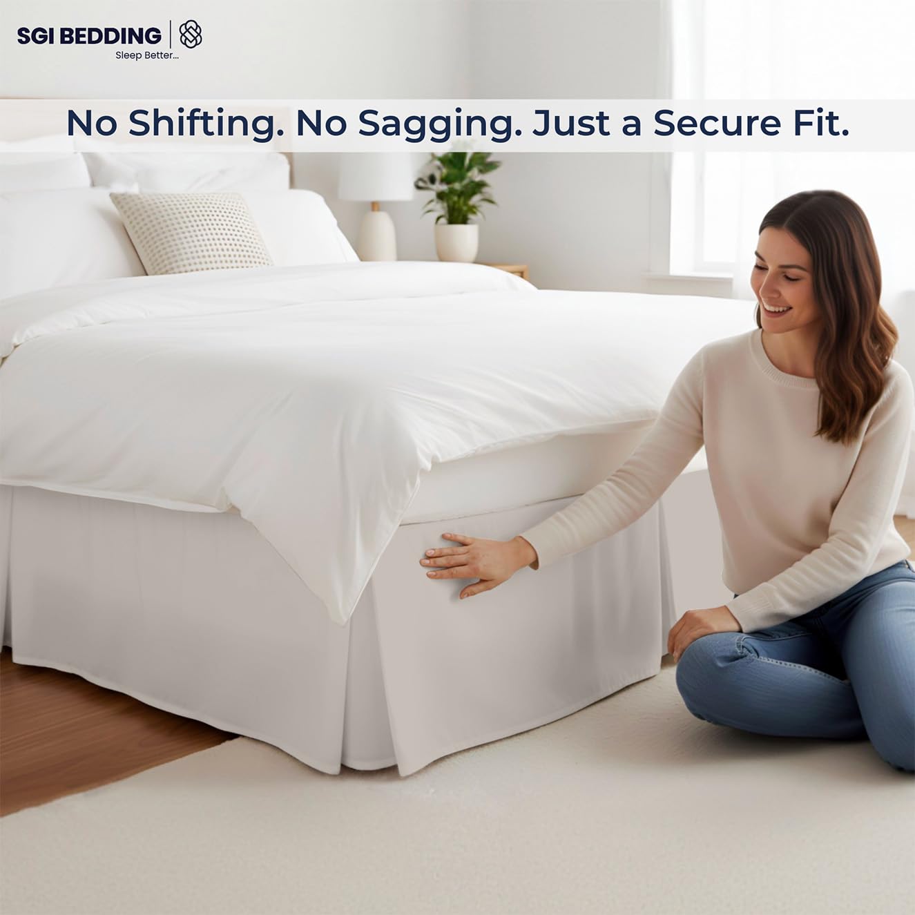 SGI bedding 20 inch Drop Bed Skirt Queen Size - Platform Style with Secure Fit, Classic Tailored Look, Elegant Pleated Style Dust Ruffle, Split Corners, Wrinkle Resistant Microfiber - Tan