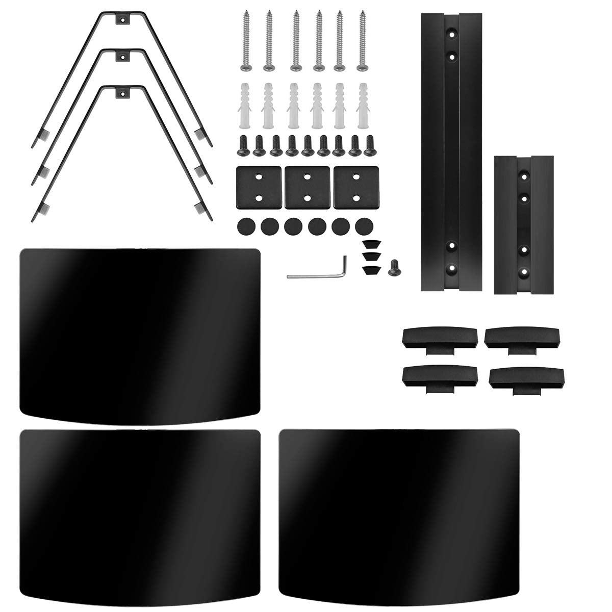suptek 3 Floating Shelf Wall Bracket with Strengthened Tempered Glass for DVD Players/Cable Boxes/Games Consoles/TV Accessories, 3 Shelves, Black, CS303