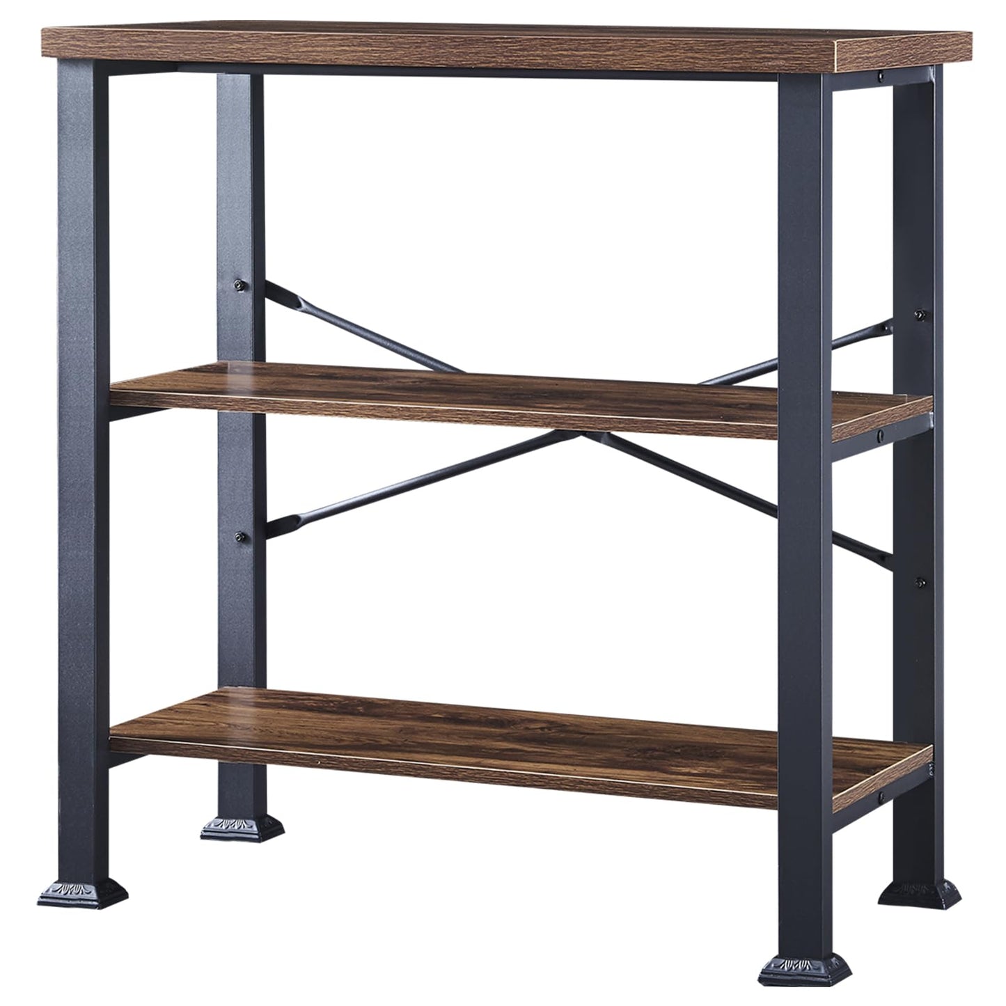HOMBAZAAR 3 Tier Bookshelf,Rustic Brown Industrial Book Shelf,Engineered Wood and Metal Small Bookcases,Low Shelf Bookcase for Living Room,Office,Bedroom and Kitchen