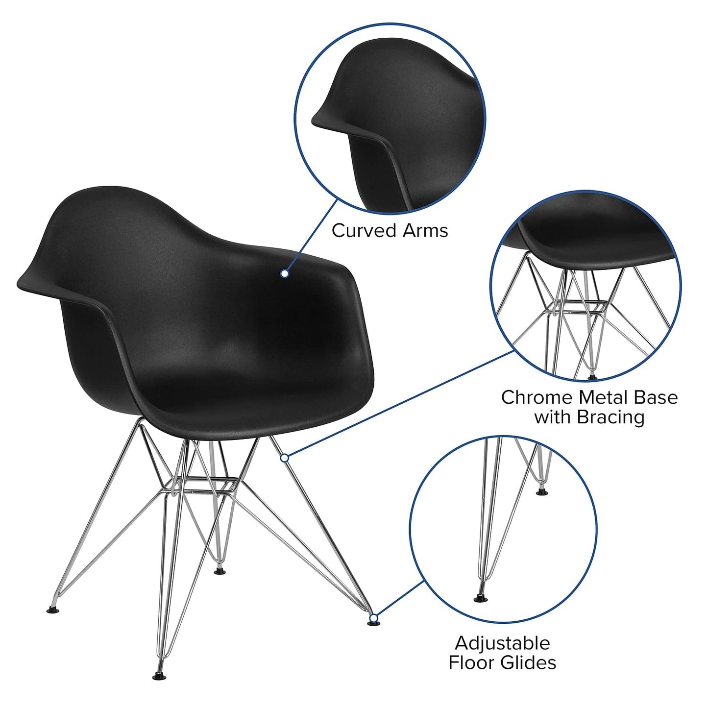 Flash Furniture Alonza Series Black Plastic Chair with Chrome Base