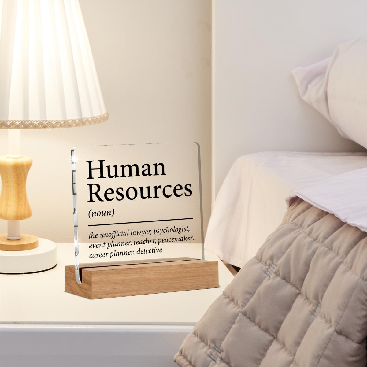 HR Gifts for Men Women HR Appreciation Gifts for Manager Director Human Resources Clear Desk Decorative Sign Acrylic Sign With Wooden Stand for Desk Table Shelf