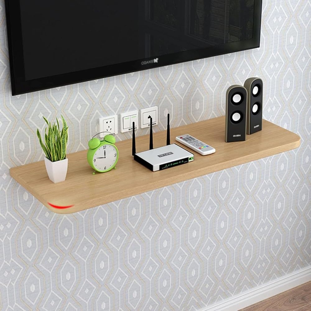 GHHDPXM Wall Mounted Folding Table 32" x 16" - Space-Saving Laundry & Computer Desk with Collapsible Shelf Brackets, Teak Finish, Ideal for Small Spaces (70x30cm/28x12in)