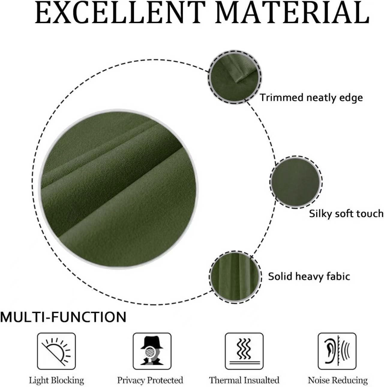 SMILETIME Army Green 84 in Long Velvet Curtains with Grommet, Thermal Insulated Super Soft Privacy Noise Reducing Light Filtering Velvet Curtains for Living Room, 2 Panels, Each 52 x 84 in Long