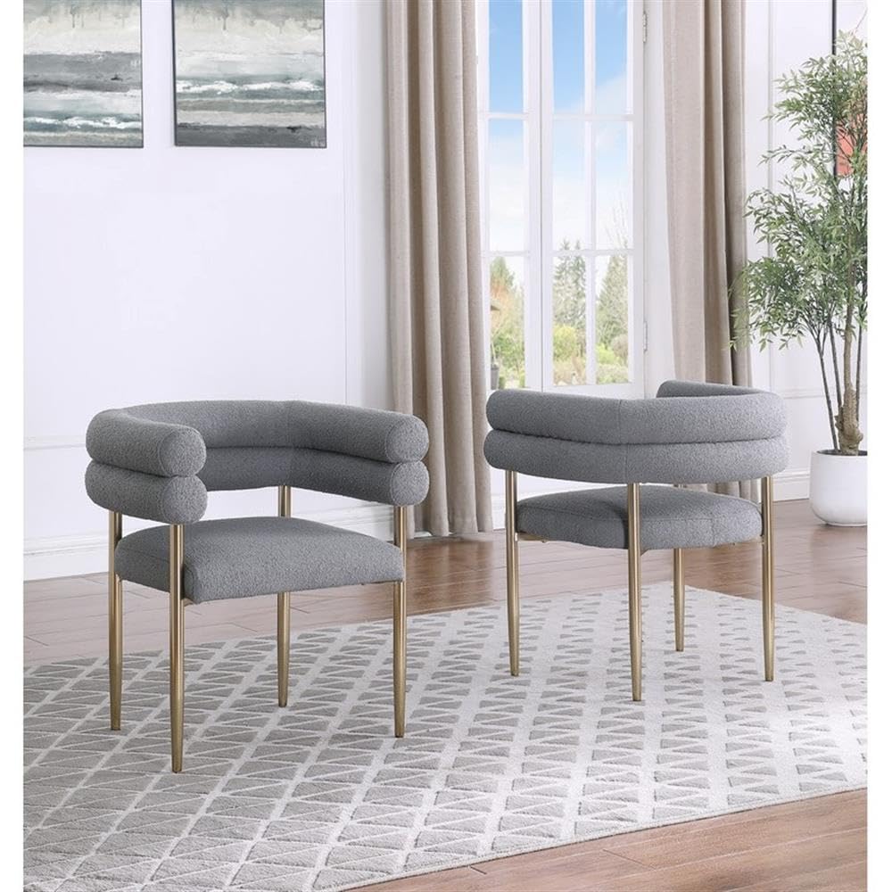 Modern Double Bolster Dining Chairs Set of 2, Teddy Upholstered Tub Chairs with Gold Base, Mid-Century Accent Chairs for Dining Room, Living Room, & Office
