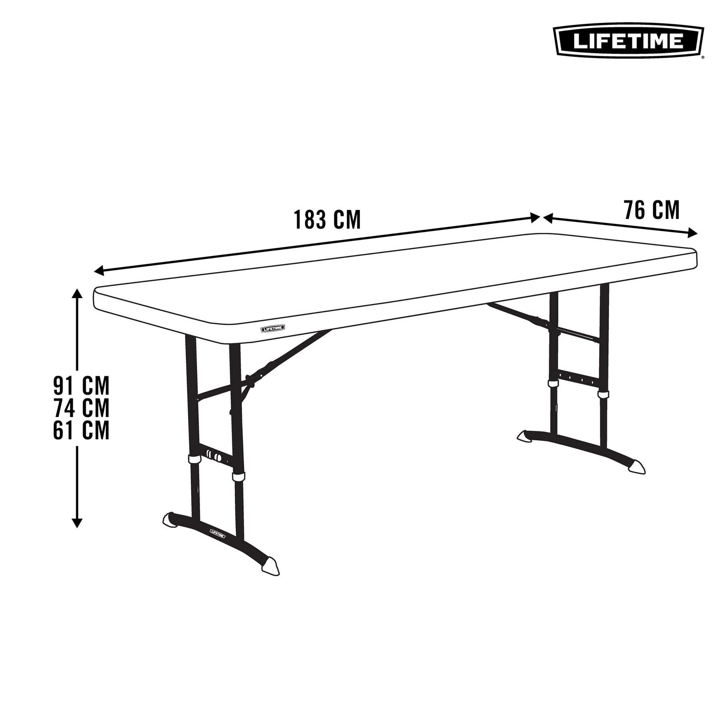 LIFETIME Products 80565 Adjustable Height Folding Utility Table, 6', Almond