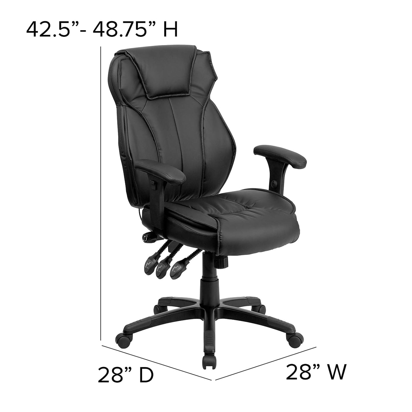 Flash Furniture Hansel High Back Black LeatherSoft Multifunction Executive Swivel Ergonomic Office Chair with Lumbar Support Knob with Arms