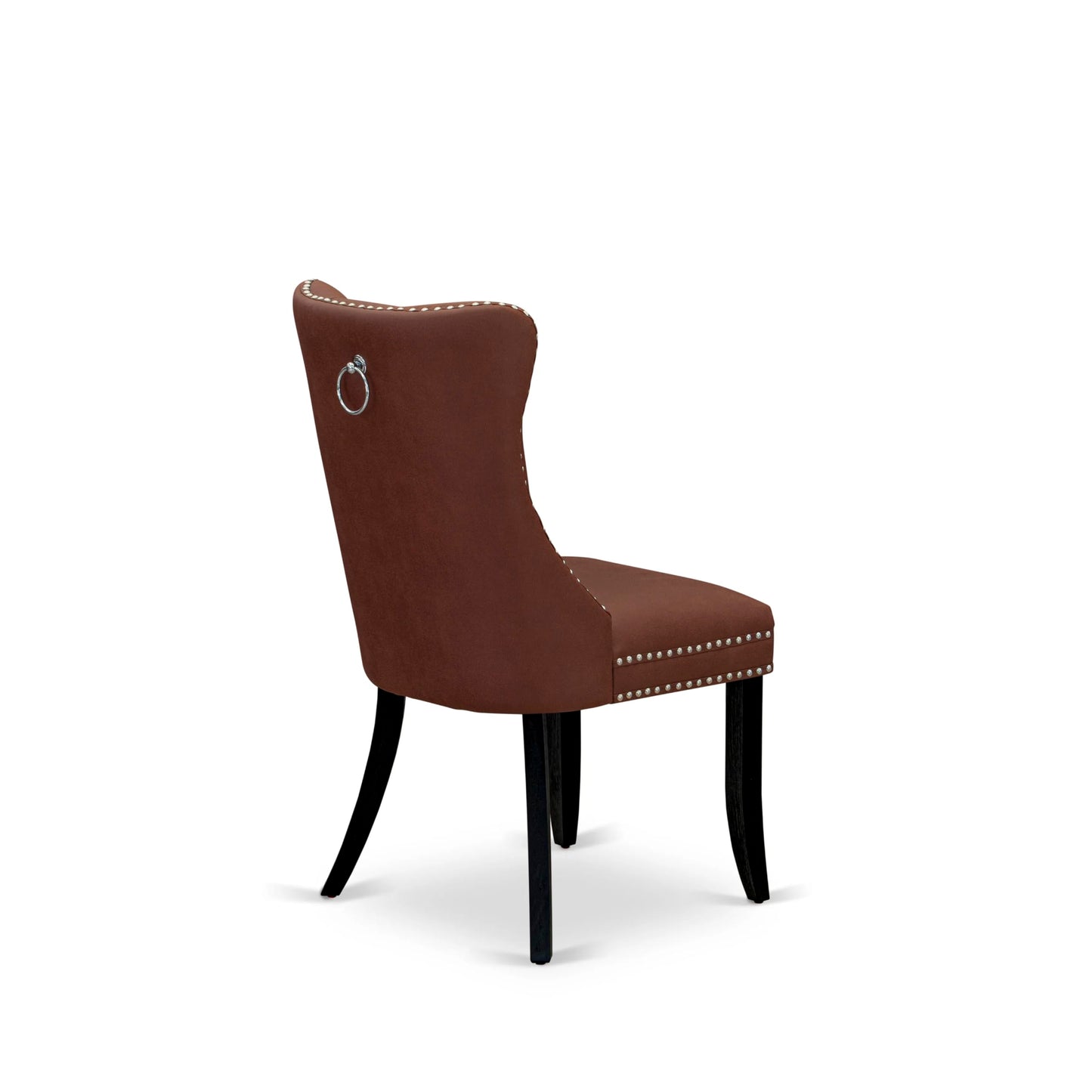 East West Furniture DAP6F26 Dallas Parson Dining Room Chairs - Button Tufted Nailhead Burgundy Polyester Fabric Padded Chairs, Set of 2, Wirebrushed Black