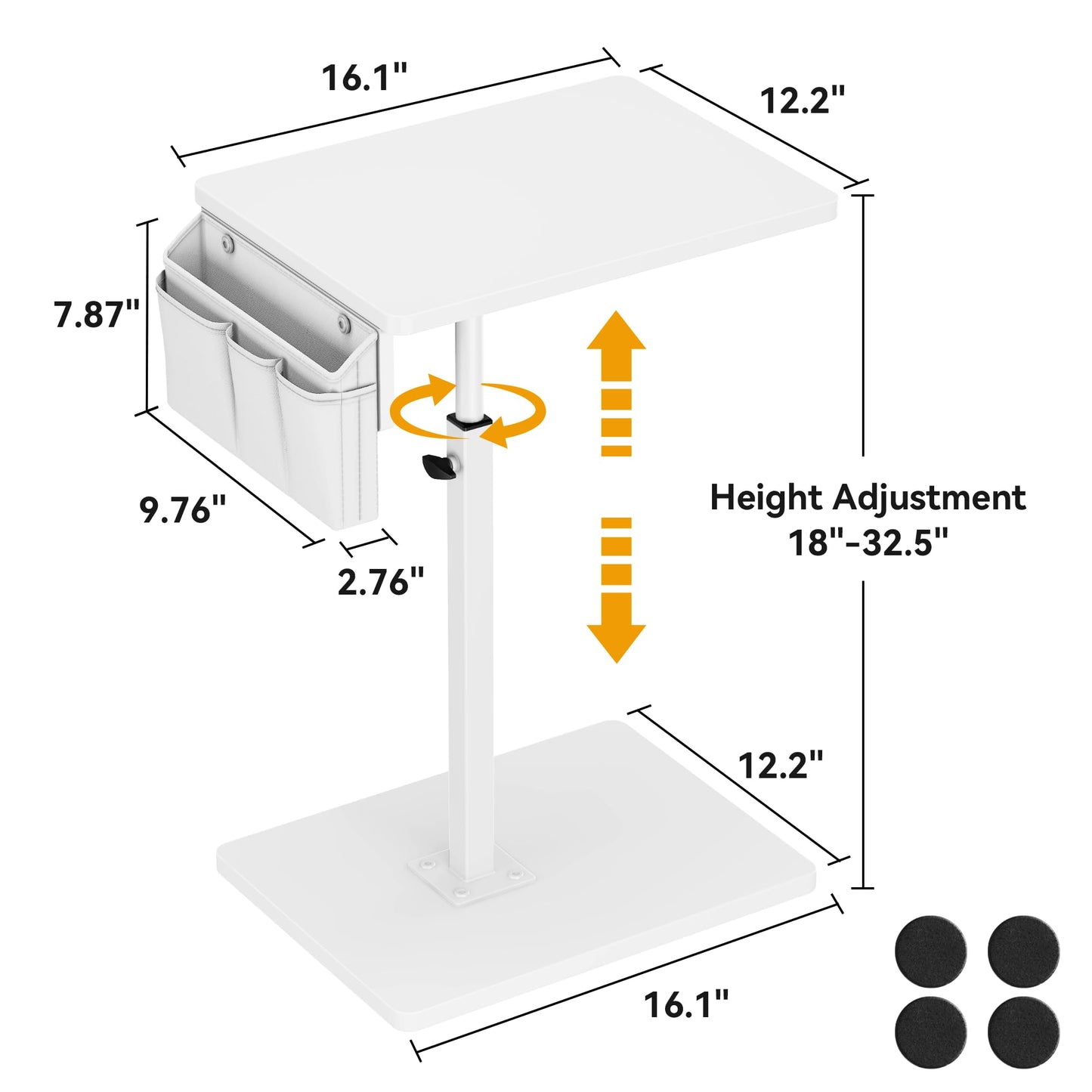 Vagusicc Sofa Armrest Tray Table for Couch, 360° Swivel Height Adjustable TV Tray Table for Small Spaces, Snack Side Table for Couch, Bed, Chair, C Shaped End Side Table for Eating, Reading, Laptop
