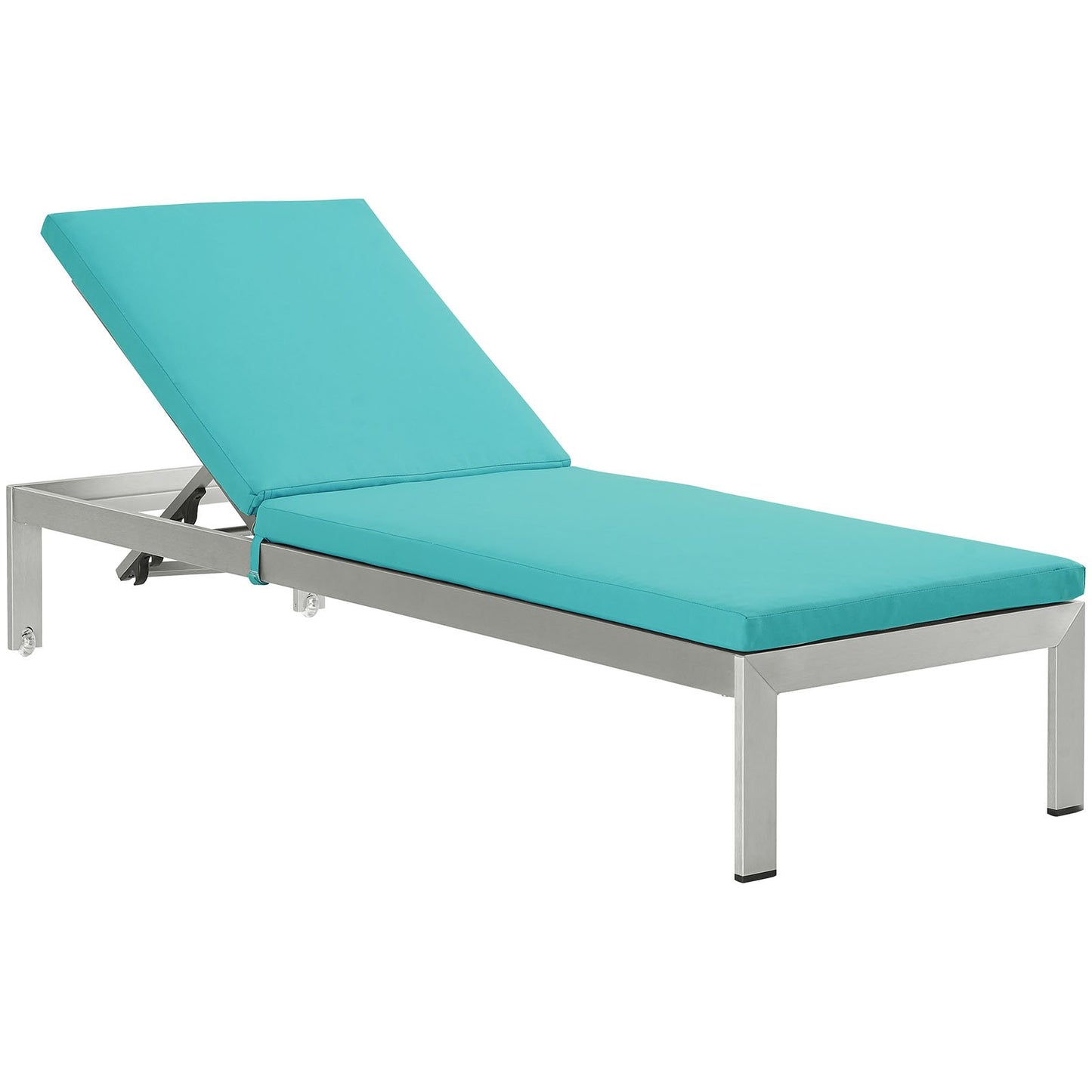 Modway Shore Outdoor Patio Aluminum Chaise Lounge Chair with Cushions, Silver Turquoise