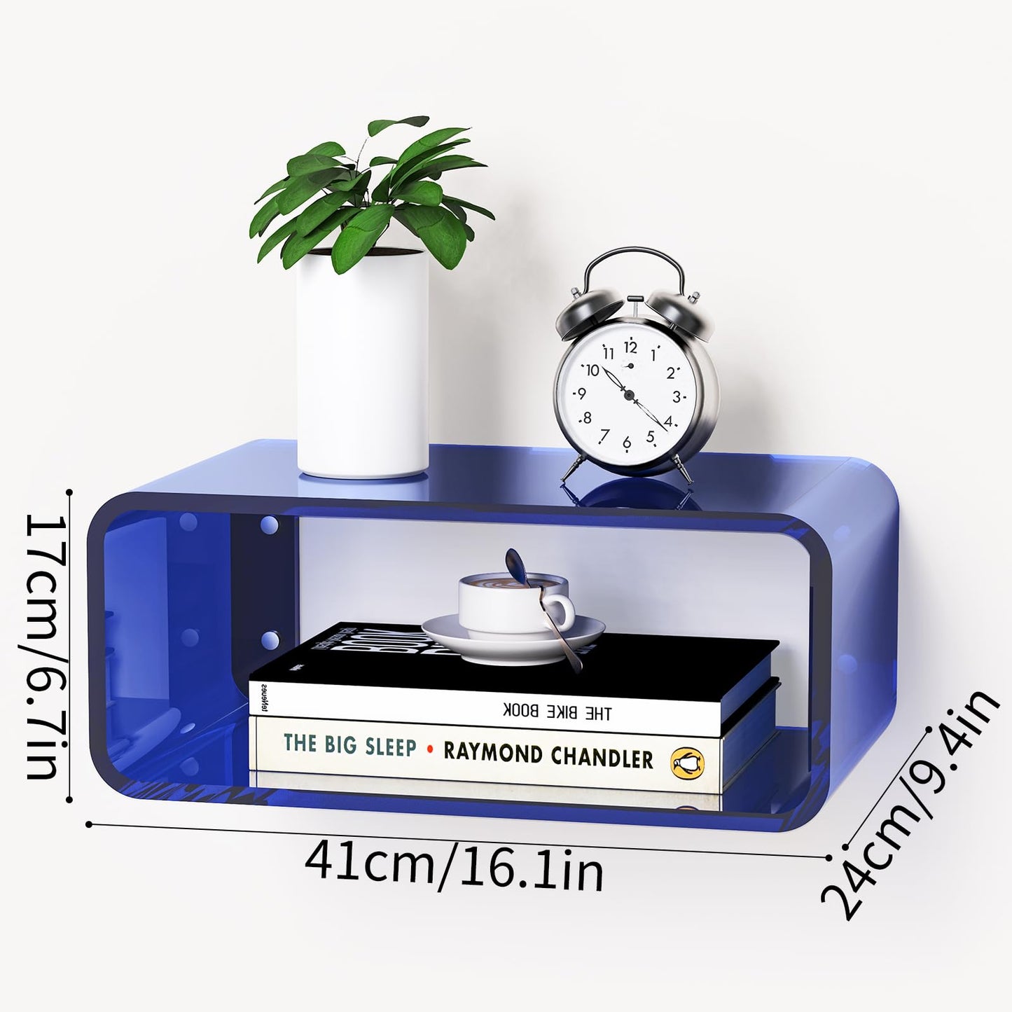 Acrylic Floating Nightstand, Bedside Table, Nightstand Shelf Wall Mounted Bedside Shelf (Dark Blue, Small)