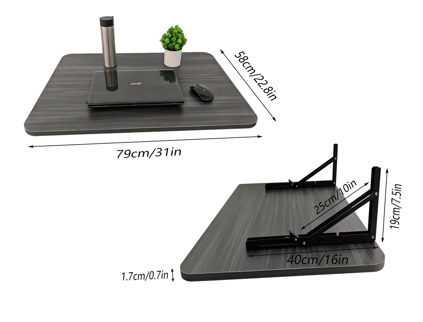 DAZIMOU 31" x 22.8" Wall Mounted Folding Desk, Floating Shelf Storage Table with Foldable Stand for Folding Tables for Balcony, Laundry, Kitchen, Home Office, Bedroom & Living Room (Grey)