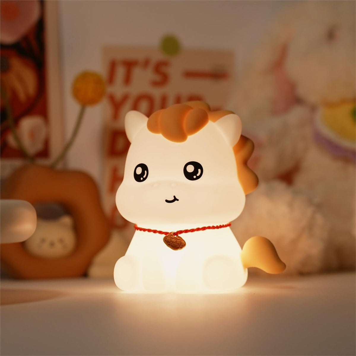 Yesinaly Rechargeable Silicone Cute Pony Night Light for Kids - Dimmable Touch Lamp for Nursery, Bedroom | Cute Baby Toddler Nightlight, Year of The Horse Gift (2026)