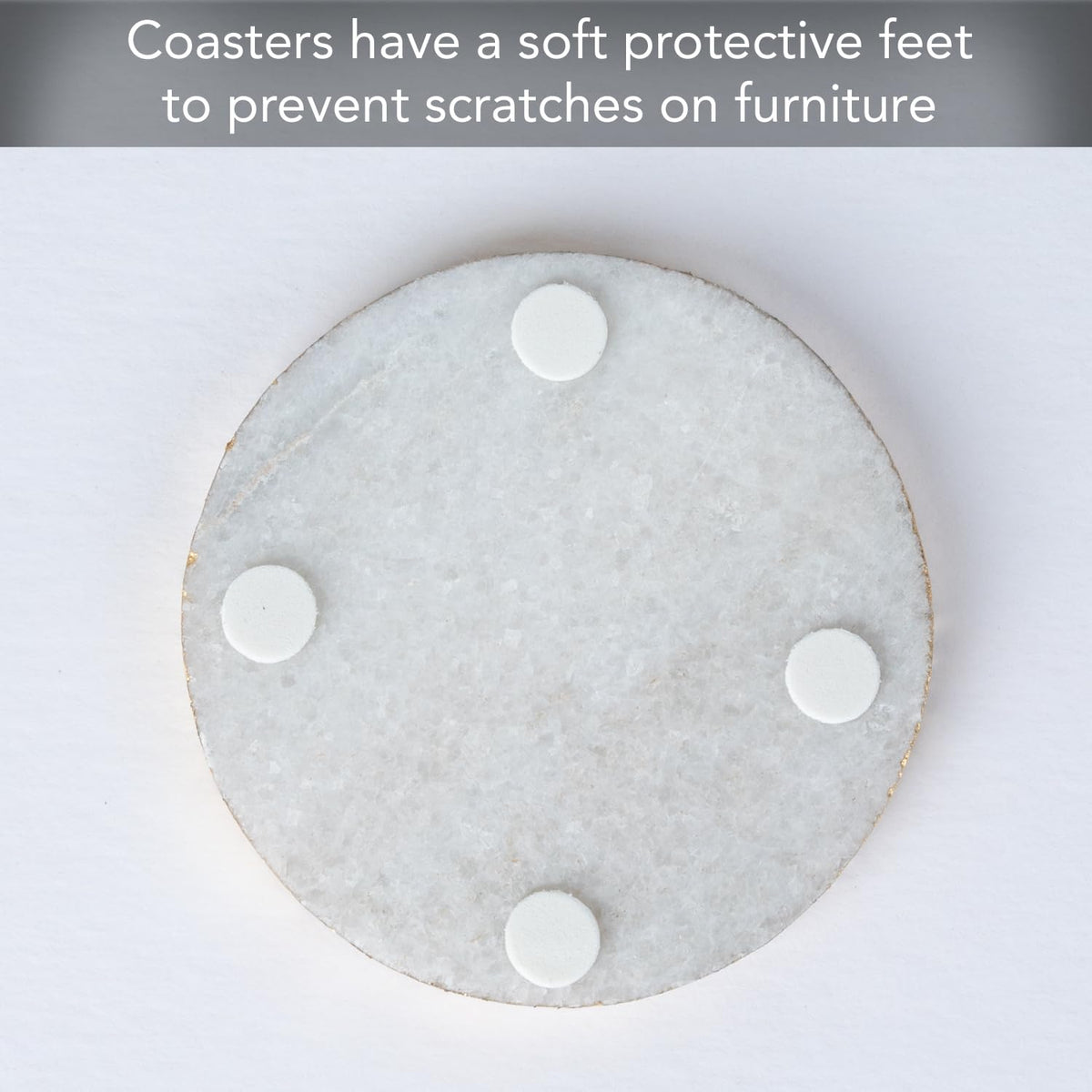 Thirstystone 4 Pack Round Natural White Marble Coasters w/ Gold Edges 4" Diameter Elegant, Luxurious, Stemware Safe