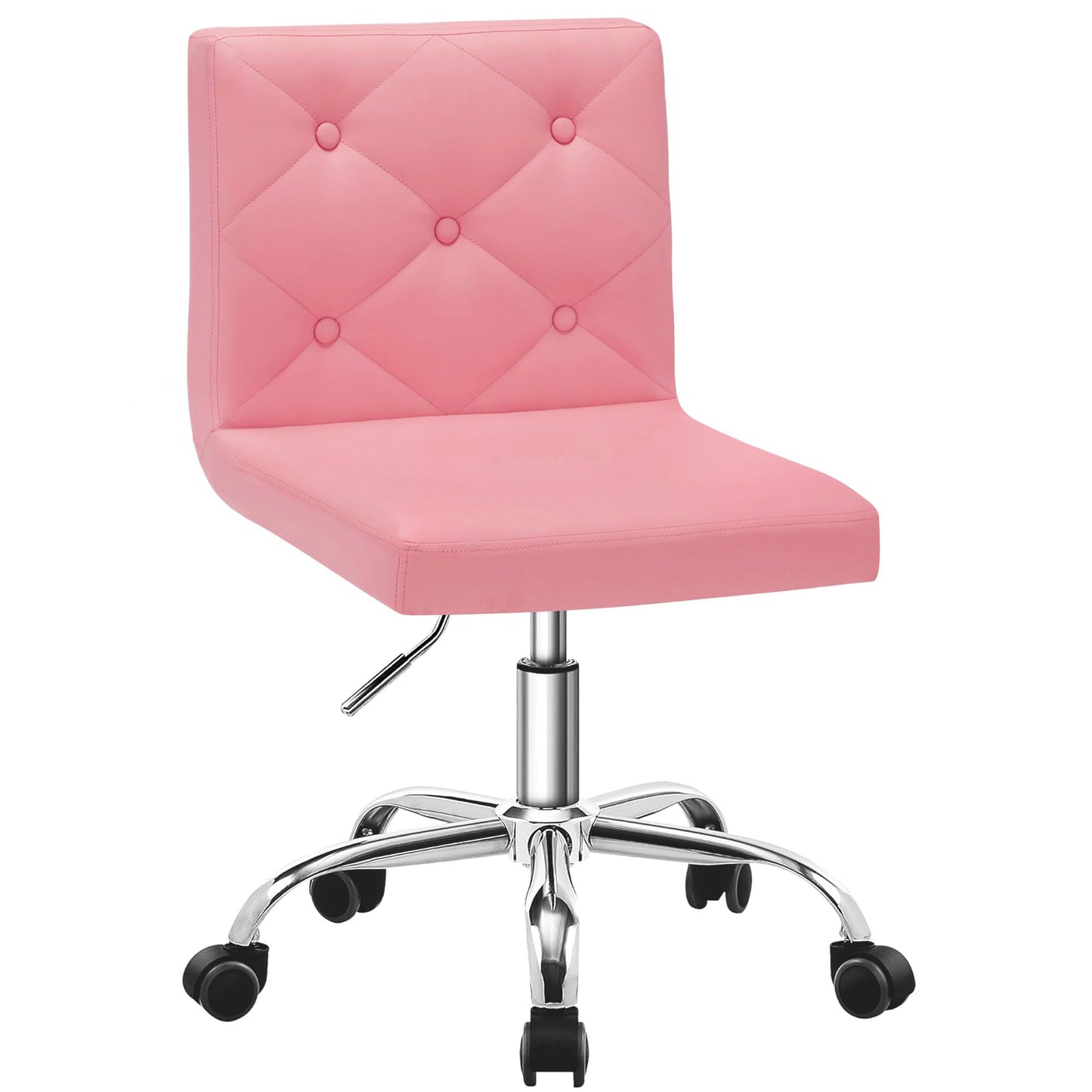 VECELO PU Leather Mid-Back Armless Vanity Chair Adjustable Height 360° Rolling Swivel for Home Office Work