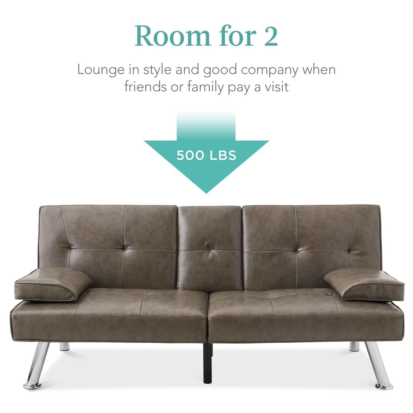 Best Choice Products Faux Leather Upholstered Modern Convertible Futon, Adjustable Folding Sofa Bed, Guest Bed w/Removable Armrests - Gray