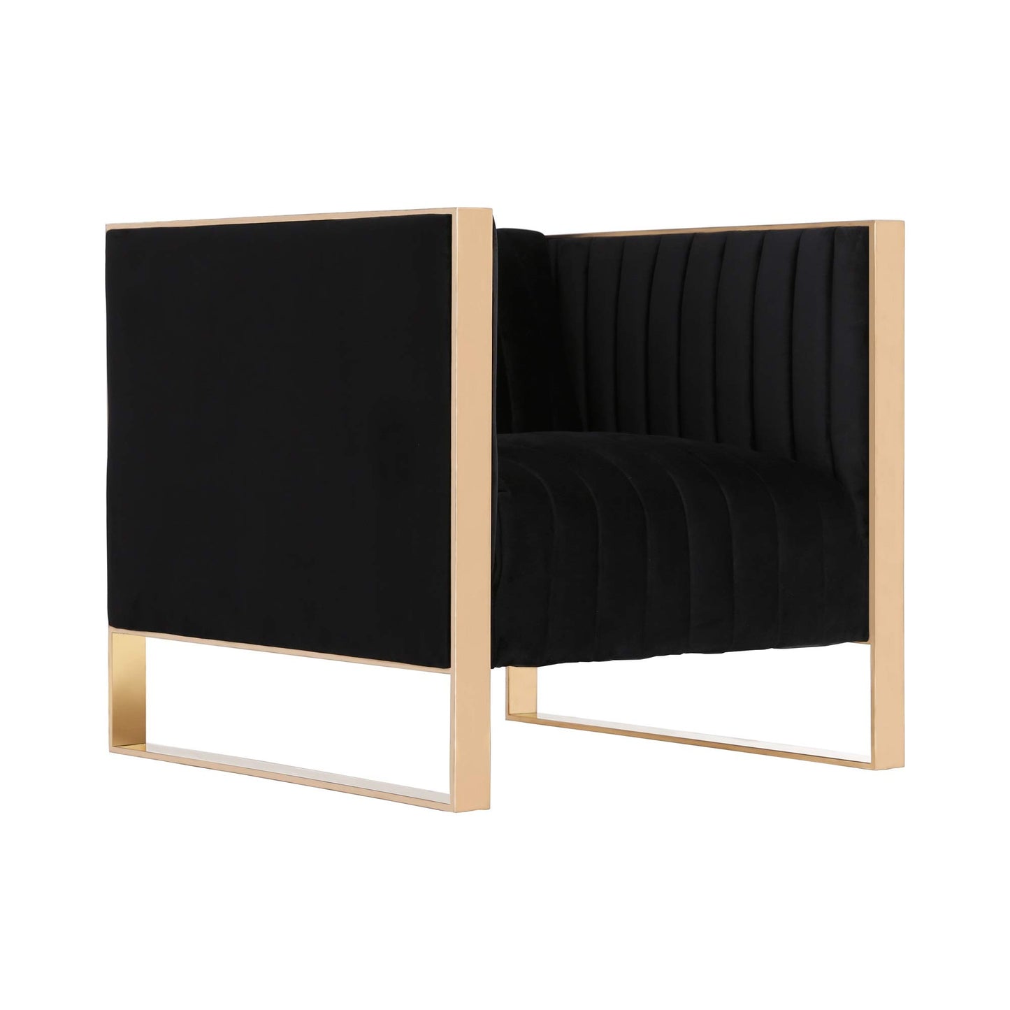Manhattan Comfort Trillium Velvet Accent Chairs Set of 2, Luxury Mid-Century Modern Armchair with Gold Stainless Steel Frame, No Assembly Required, Ideal for Living Room, Black