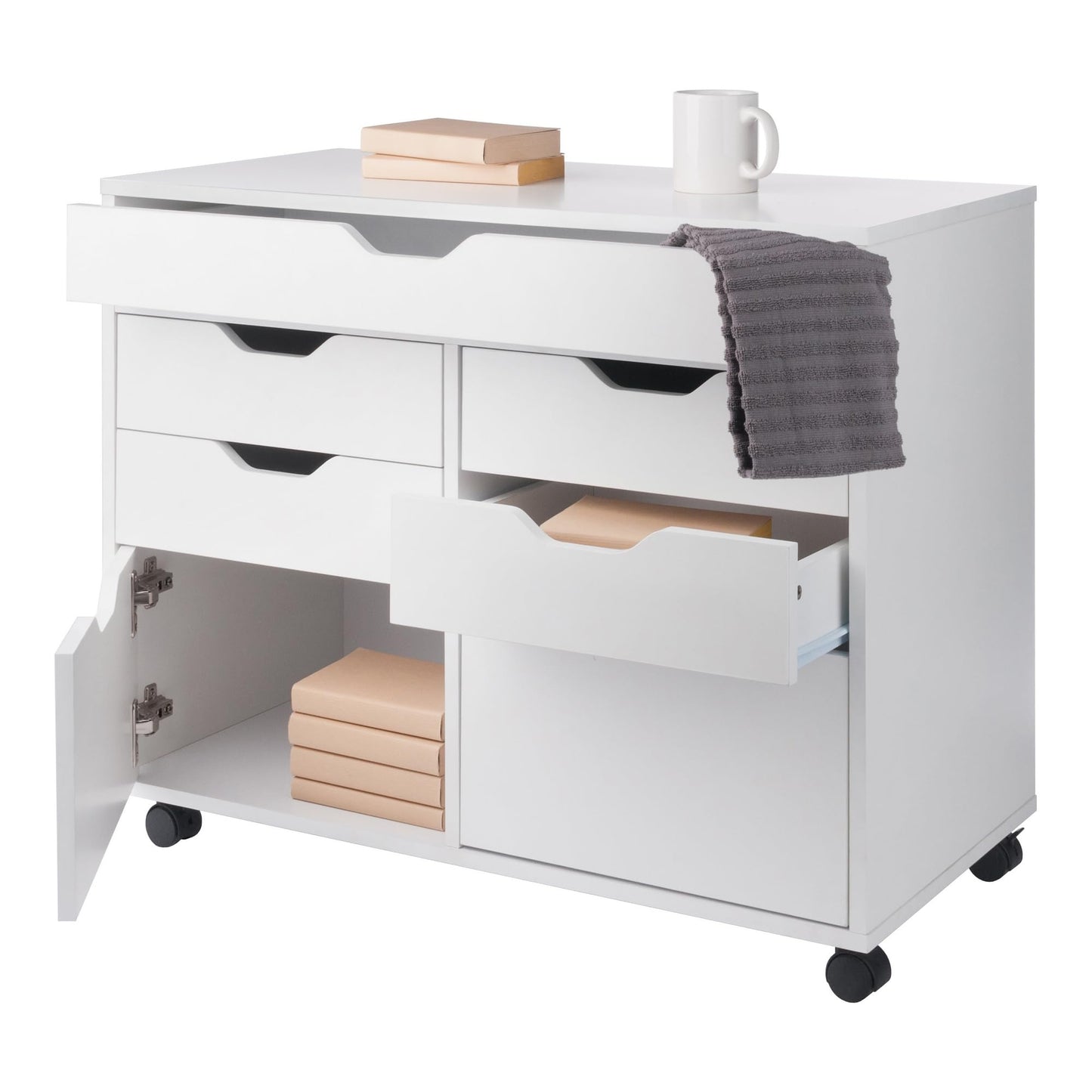 Winsome Halifax Mobile Storage Cabinet with Doors & Drawers, Stylish & Functional Home Storage Cabinet for Filing, Kitchen Organization, Moveable Furniture for Office, Dorms, Apartments