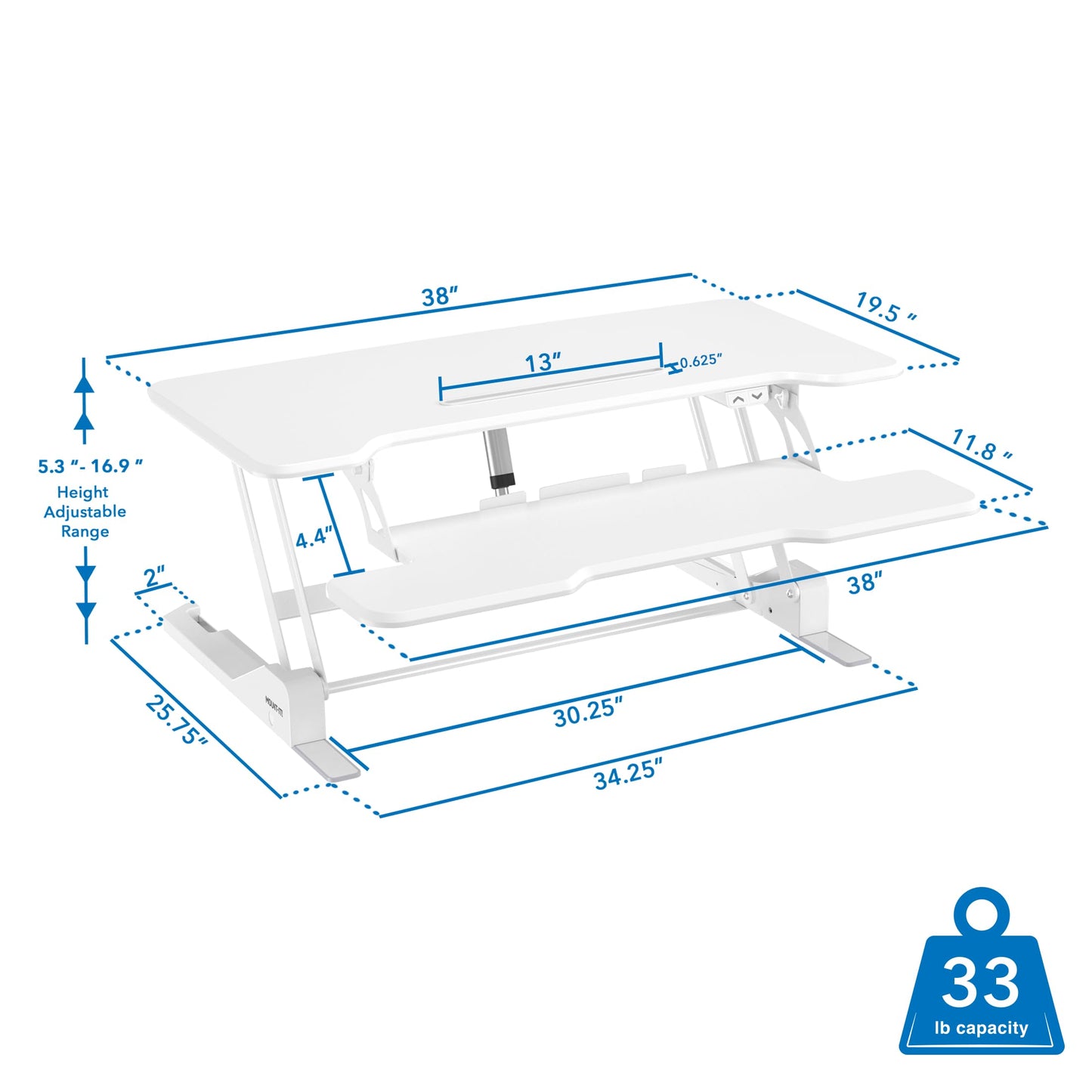 Mount-It! Electric Standing Desk Converter White 38 Inch Wide Tabletop, Stand up Desk Riser, Height Adjustable Sit Stand Desk, Fits Dual Monitors, Keyboard Tray, Device Slot, Monitor & Laptop