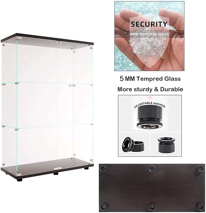 APRILSOUL Glass Display Cabinet 3-Shelf