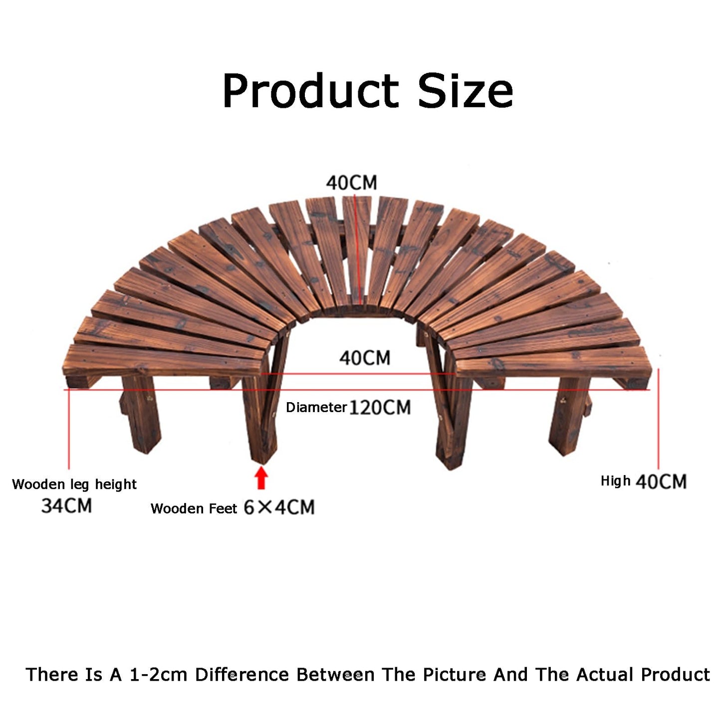 Semi-Circular Wooden Tree Bench, Fan-Shaped Garden Stool for Patio, Lawn & Poolside - Curved Seat for Outdoor Relaxation & Decor (Benches Only)