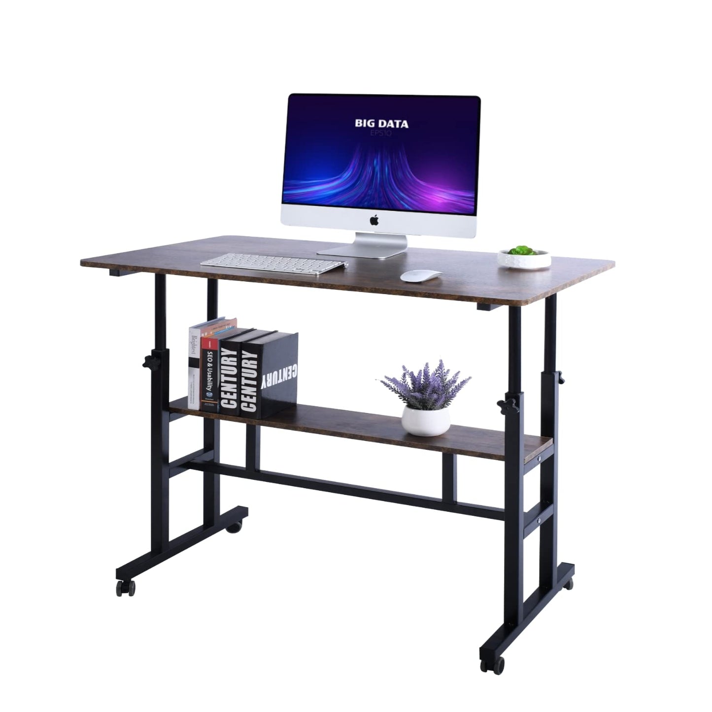 AIZ Mobile Standing Desk, Adjustable Computer Desk Rolling Laptop Cart on Wheels Home Office Computer Workstation, Portable Laptop Stand Tall Table for Standing or Sitting, 39.4" x 23.6"
