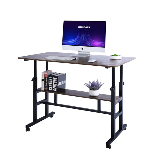 AIZ Mobile Standing Desk, Adjustable Computer Desk Rolling Laptop Cart on Wheels Home Office Computer Workstation, Portable Laptop Stand Tall Table for Standing or Sitting, 39.4" x 23.6"