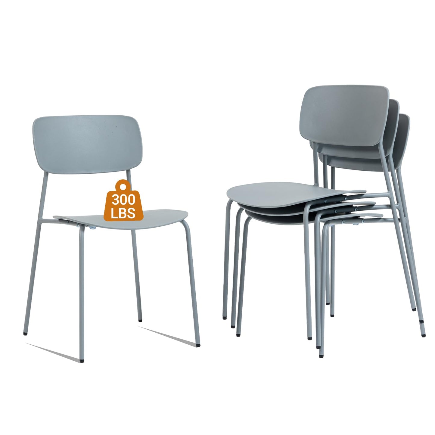 Sidanli Stacking Chairs Set of 4, Office Guest Chairs with Metal Legs, Stacking Office Chairs for Conference Reception Church Lobby, Capacity 300lbs, Gray