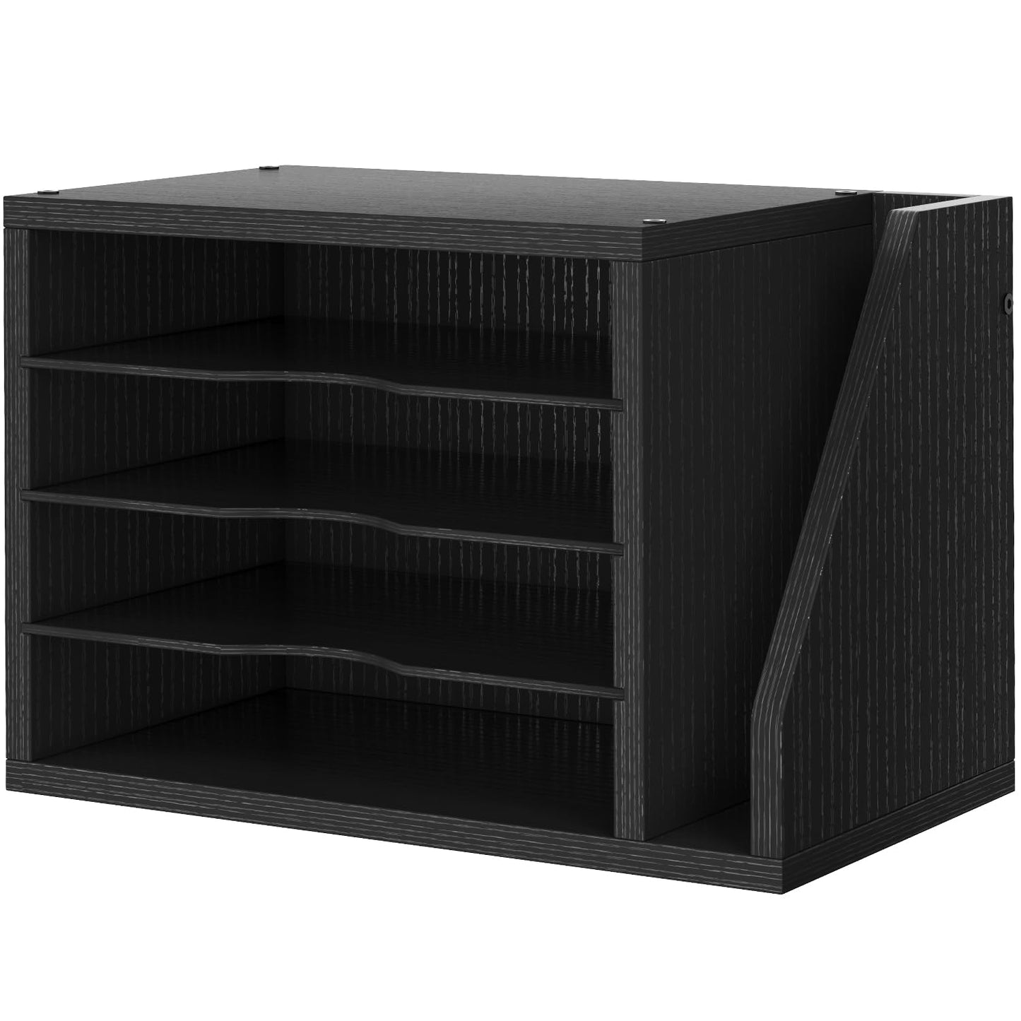 Creso hom Mail Sorter, File Organizer Desktop, Wood Desk Organizer with 3 Adjustable Shelves, Mail Holder for Office, Home, Letter Sorter File Holders for Envelopes, Mail Supplies Magazines, Black