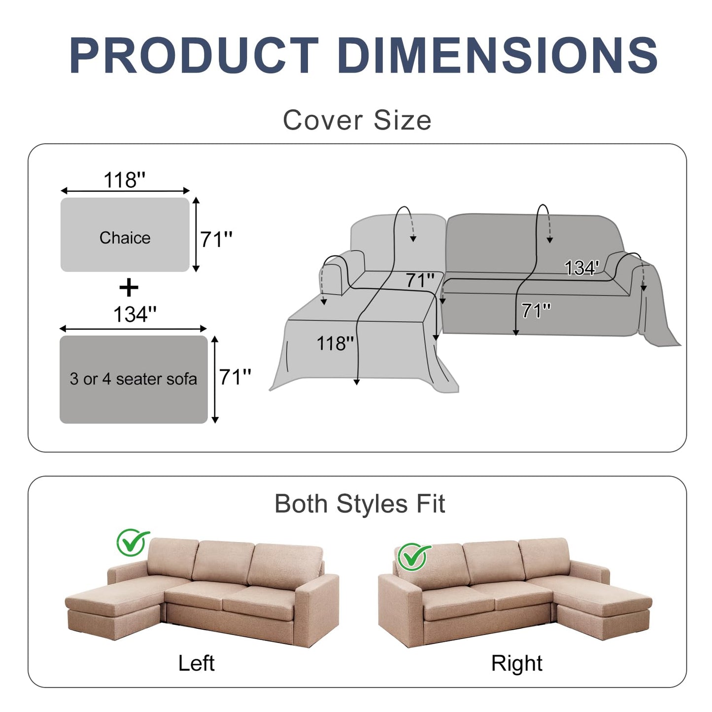 SYJOVIA Sectional Couch Covers L Shaped Sofa Cover Blanket 2 Pieces 1OO% Waterproof Couch Cover for Dogs Pets Washable Chenille Sofa Slipovers 71"x118" + 71"x134" (XX-Large, Khaki Wave)