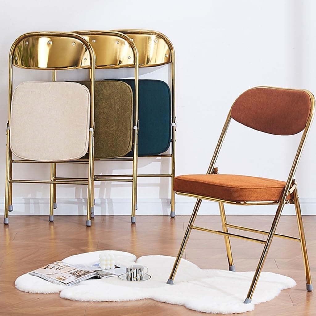 Padded Folding Chairs Velvet Foldable Office Chairs Stool with Thick Padded Seats,Steel Frame Indoor Visitor Chair Event Chair for Dining Living Room (Color : Cream)