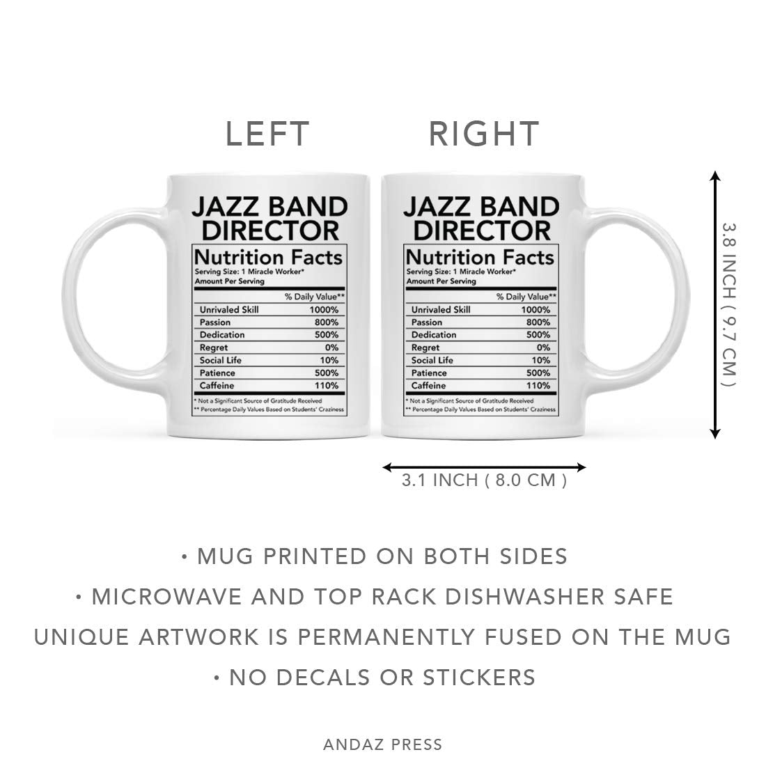Andaz Press Funny 11oz. Ceramic Coffee Tea Mug Thank You Gift, Jazz Band Director Nutritional Facts, 1-Pack
