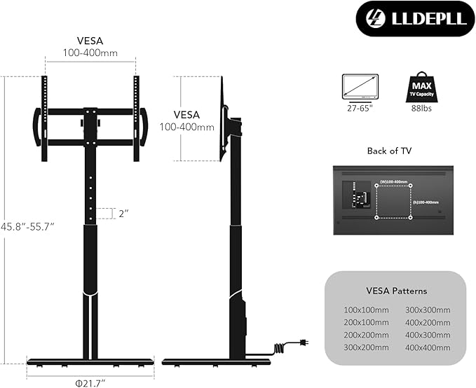 Floor Mobile TV Stand with Power Outlet, Rolling TV Cart